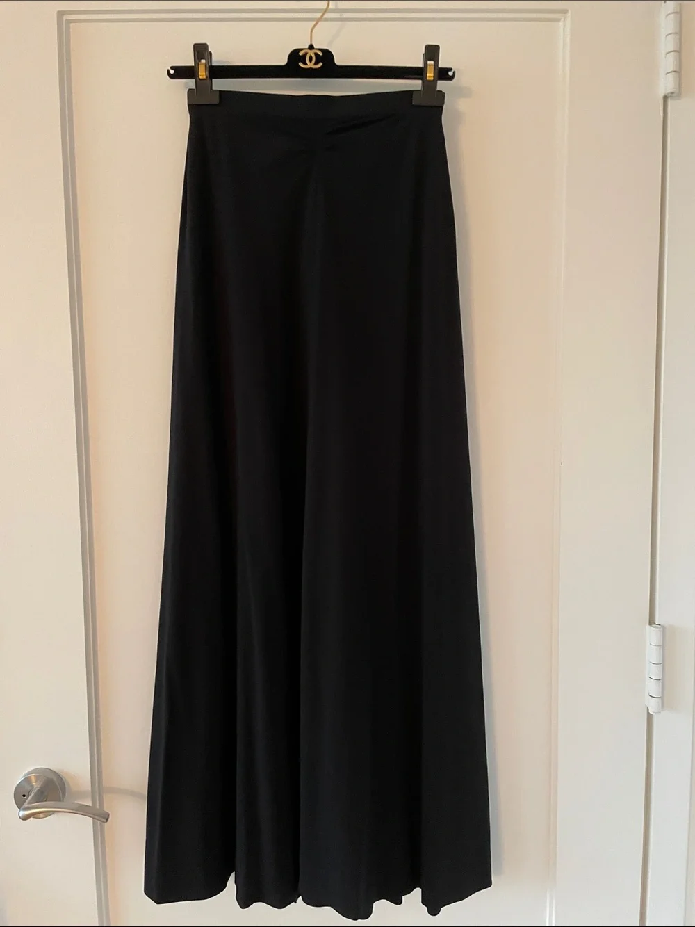 CHANEL Authentic Black Maxi Skirt with Fluid A-Line Draping